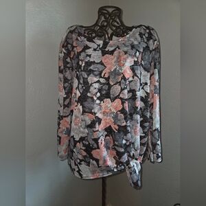 Ruby Rd. Black and Pink Floral Blouse